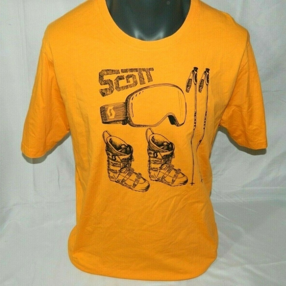Scott Ski Goggles Boots Poles Skiing Equipment Graphic T  Shirt Yellow  2XL mens